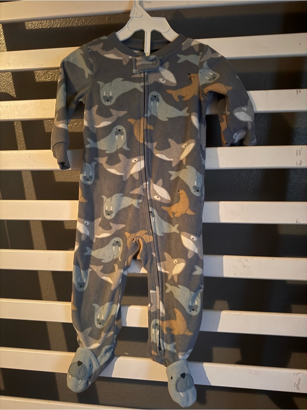 Carter's Gray Seal & Whale Printed Footed One-Piece Pajamas